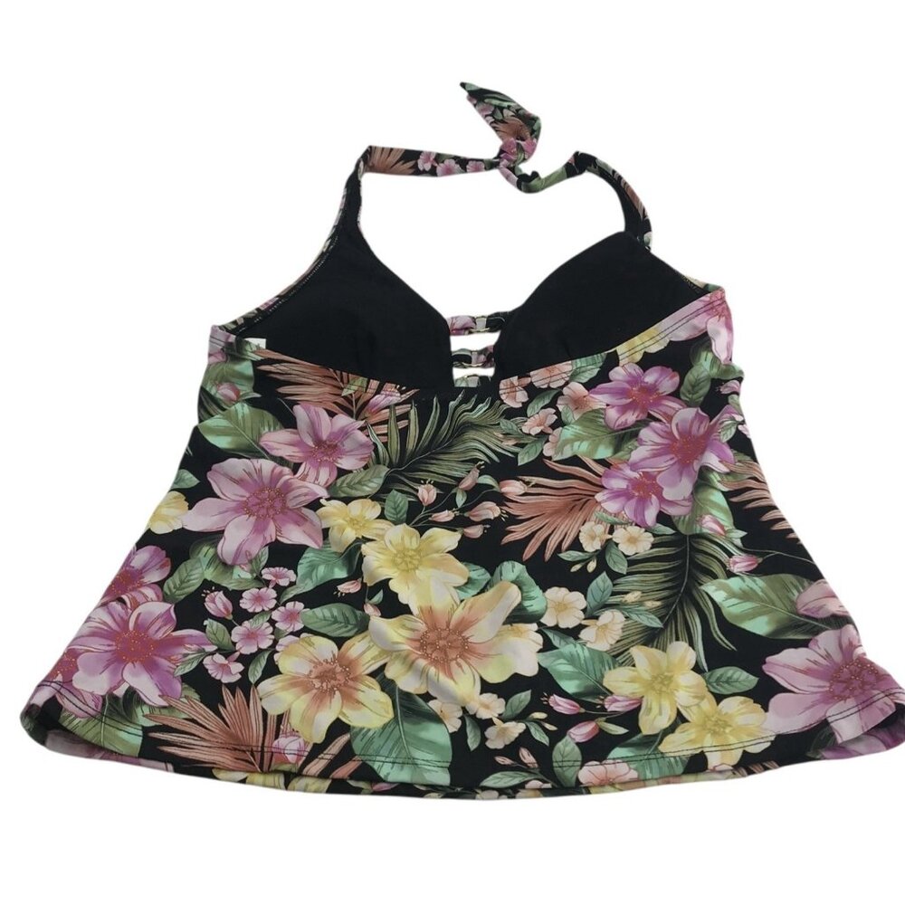 Amavi Tankini Swim Top Womens Size XS Floral Tropical Pink Black Yellow - Picture 5 of 9